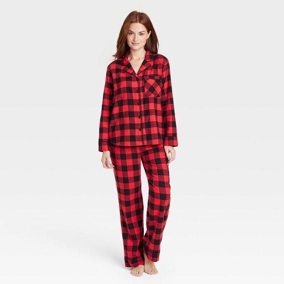 Women's Holiday Buffalo Check Plaid Flannel Pajama Set - Red/Black - XXL - Picture 1 of 2